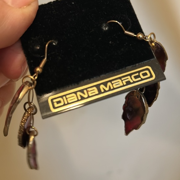 Vtg 80s Diana Marco Pink Abalone Shell Dangling Pierced Iridescent Earrings - Picture 4 of 6